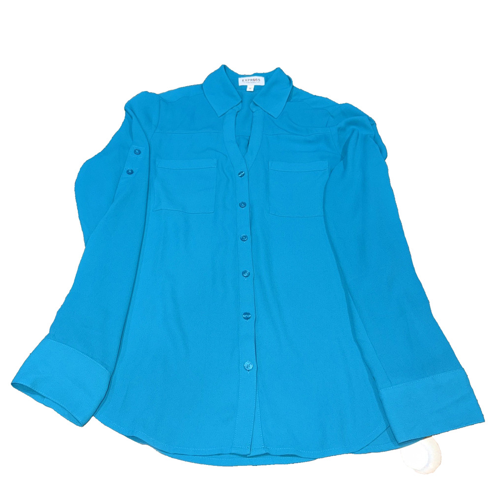 Express Teal Portofino Roll Tab Shirt XS
